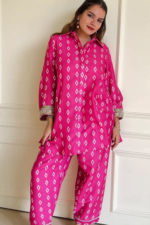 Pink Bandhni Fusion Set